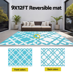 Gardeon Outdoor Rugs 274x366cm Large Carpet Reversible Area Mat PP Dual - Sided Patio Rug Light Blue - SportZone.co.nz