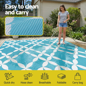 Gardeon Outdoor Rugs 274x366cm Large Carpet Reversible Area Mat PP Dual - Sided Patio Rug Light Blue - SportZone.co.nz