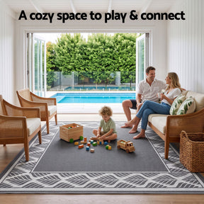 Gardeon Outdoor Rugs 274x366cm Large Carpet Reversible PP Dual-Sided Area Mat Patio Rug Grey - SportZone.co.nz