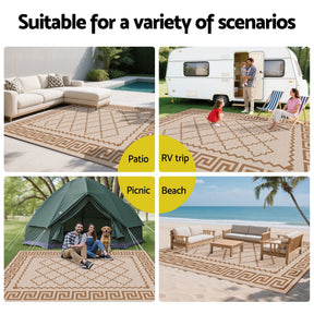 Gardeon Outdoor Rugs 274x366cm Large Carpet Reversible PP Dual-Sided Area Mat Patio Rug Khaki - SportZone.co.nz