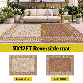 Gardeon Outdoor Rugs 274x366cm Large Carpet Reversible PP Dual-Sided Area Mat Patio Rug Khaki - SportZone.co.nz