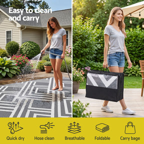 Gardeon Outdoor Rugs 274x366cm Reversible PP Dual-Sided Area Mat Large Carpet Patio Rug Grey - SportZone.co.nz