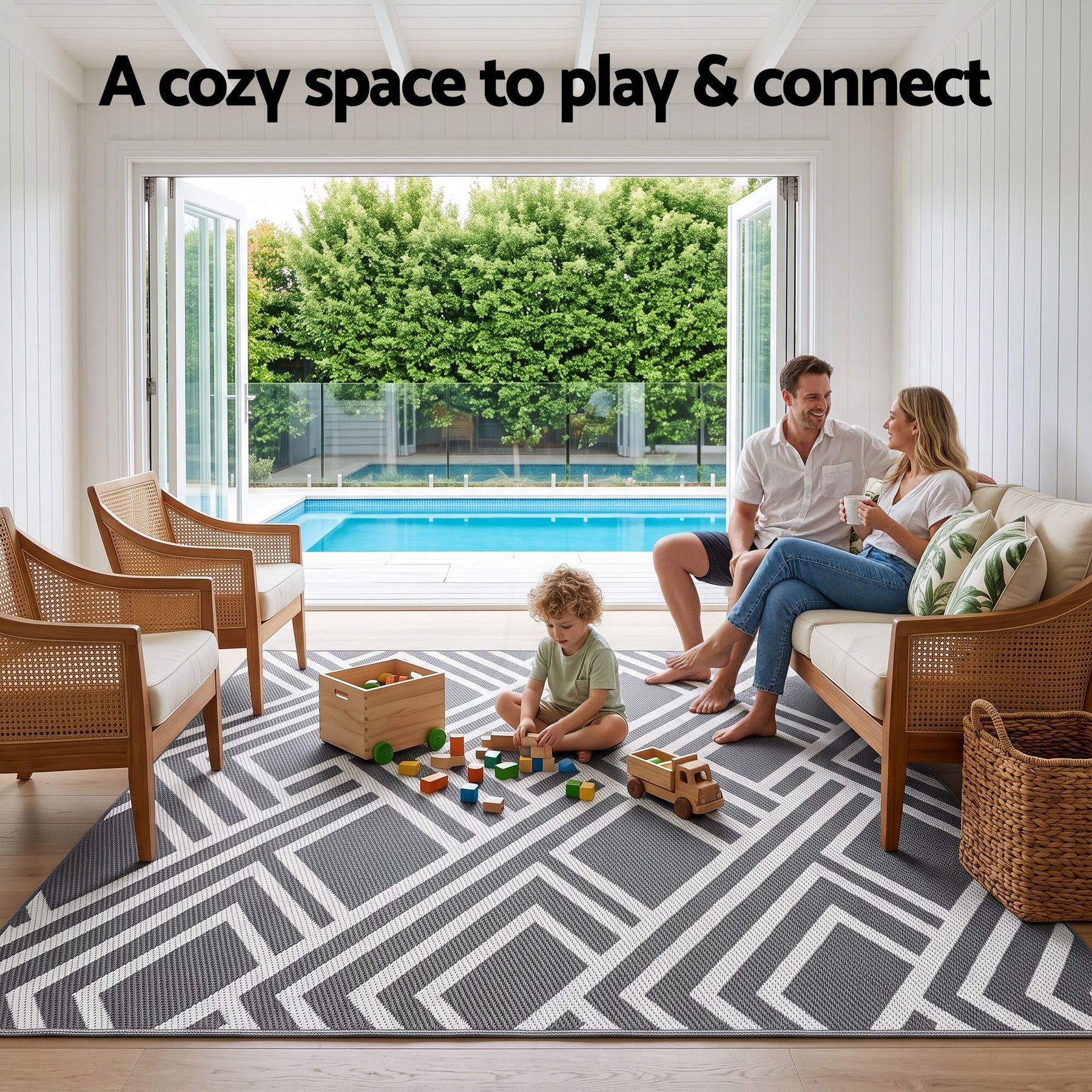 Gardeon Outdoor Rugs 274x366cm Reversible PP Dual-Sided Area Mat Large Carpet Patio Rug Grey - SportZone.co.nz