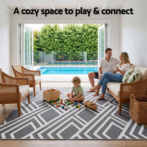 Gardeon Outdoor Rugs 274x366cm Reversible PP Dual-Sided Area Mat Large Carpet Patio Rug Grey - SportZone.co.nz