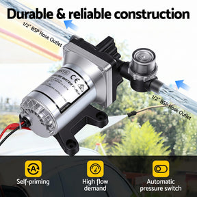 Giantz 12V DC Water Pump, 11.3LPM 55PSI 3 GPM Self - Priming RV Water Pressure Pump with Automatic Pressure Switch, for RV Marine Camping Yacht Garden Fresh Water Diaphragm, 2088 - 554 - 144 Replacement - SportZone.co.nz