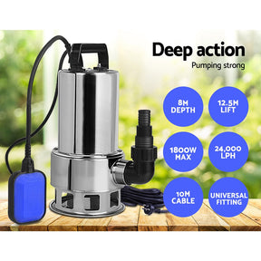 Giantz 1800W Submersible Dirty Water Pump Bore Tank Well Steel Automatic Clean - SportZone.co.nz