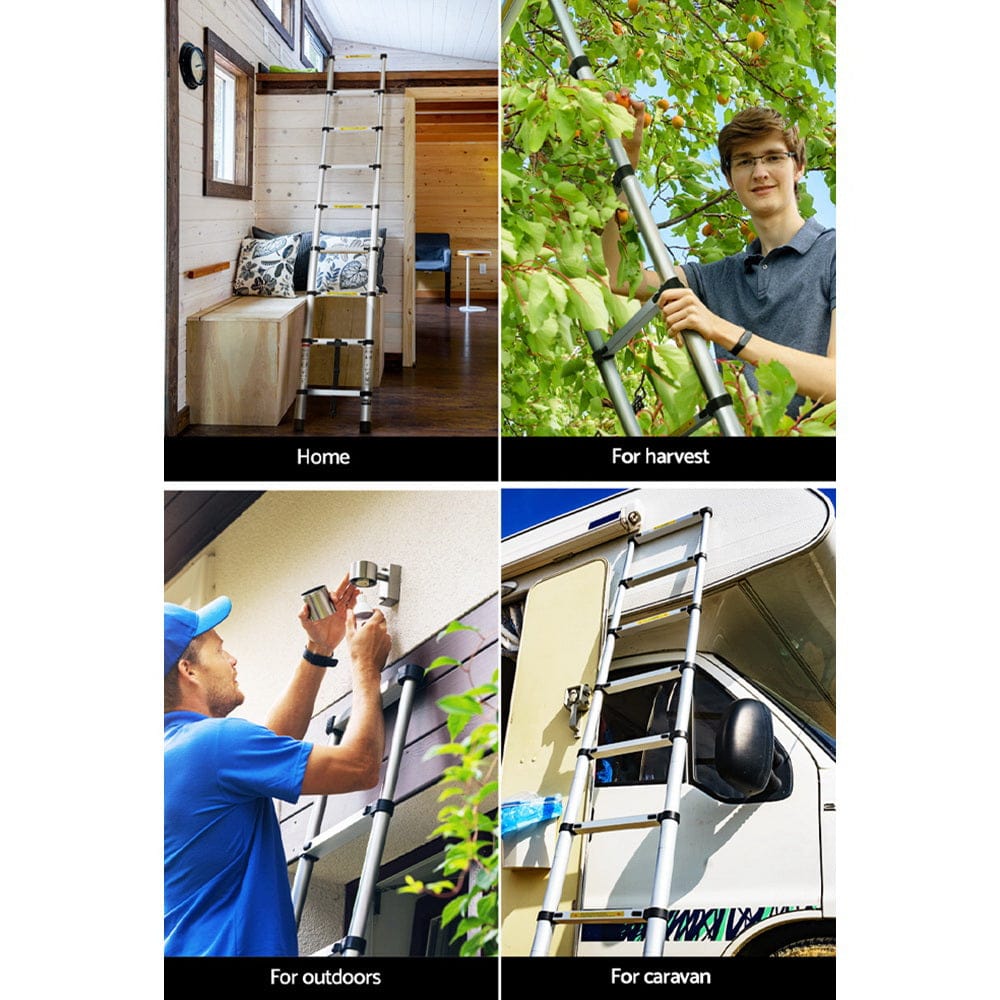 Giantz 2.6M Telescopic Ladder Aluminium Extension Extendable Steps Adjustable Height - SportZone.co.nz