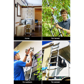 Giantz 2.6M Telescopic Ladder Aluminium Extension Extendable Steps Adjustable Height - SportZone.co.nz