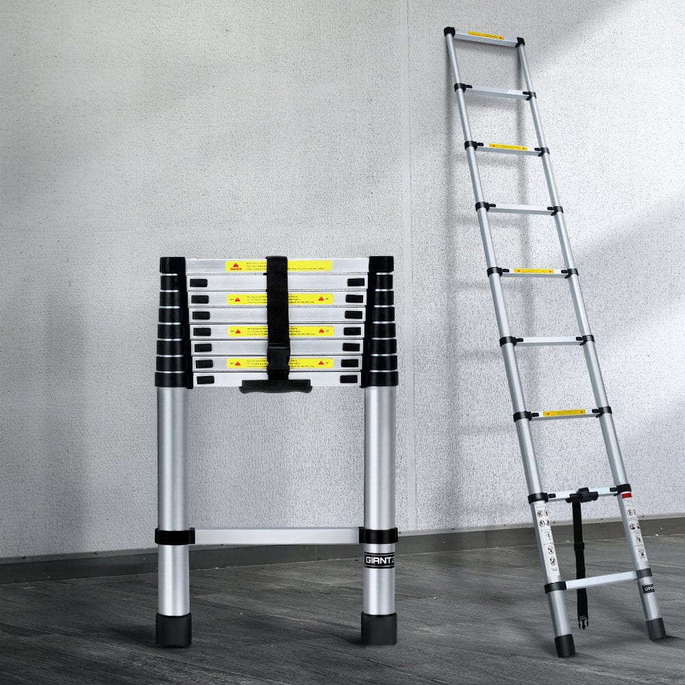 Giantz 2.6M Telescopic Ladder Aluminium Extension Extendable Steps Adjustable Height - SportZone.co.nz