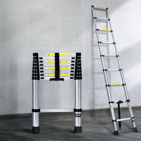 Giantz 2.6M Telescopic Ladder Aluminium Extension Extendable Steps Adjustable Height - SportZone.co.nz
