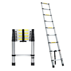 Giantz 2.6M Telescopic Ladder Aluminium Extension Extendable Steps Adjustable Height - SportZone.co.nz