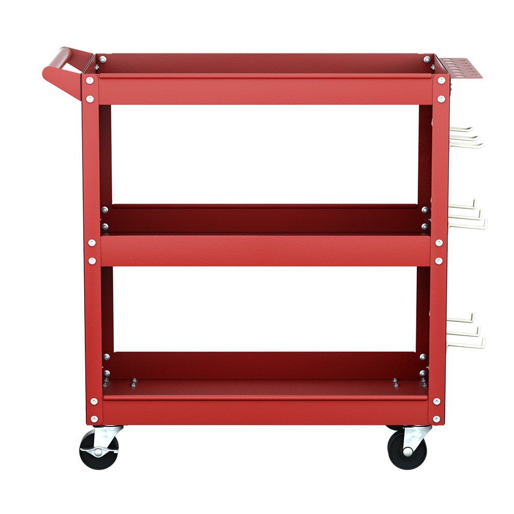 Giantz 3 - Tier Tool Cart Storage Trolley Workshop Garage Pegboard Hooks Red - SportZone.co.nz