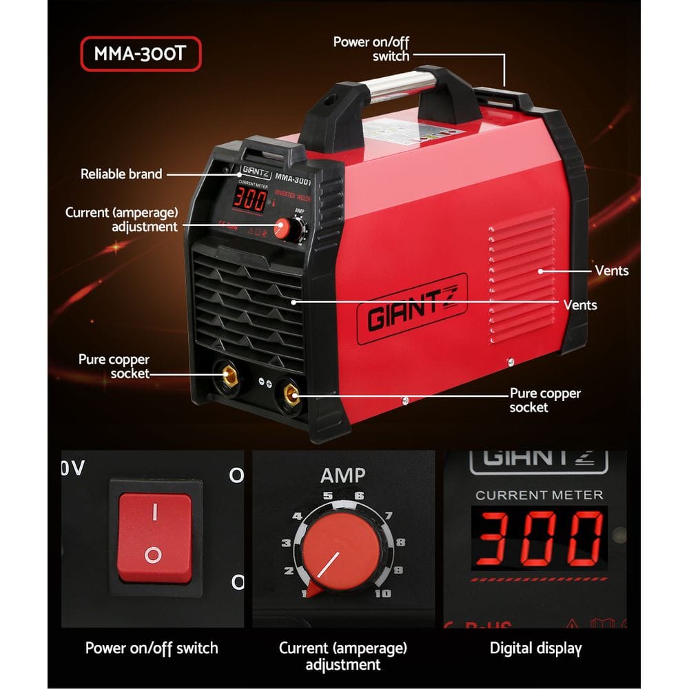Giantz 300Amp Inverter Welder MMA ARC iGBT DC Gas Welding Machine Stick Portable - SportZone.co.nz