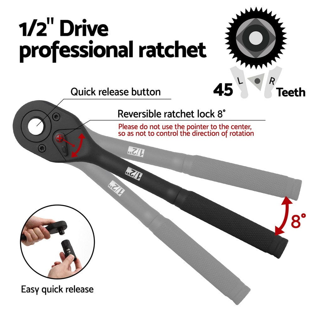 Giantz 30Pc 1/2" Drive Socket Set Cr - V Steel 8 - 32mm Workshop Repair - SportZone.co.nz
