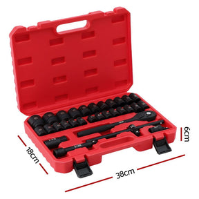 Giantz 30Pc 1/2" Drive Socket Set Cr - V Steel 8 - 32mm Workshop Repair - SportZone.co.nz