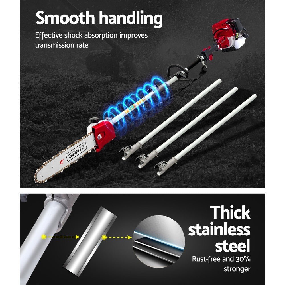 Giantz 4 Stroke Pole Chainsaw Petrol Hedge Trimmer Tree Pruner 12'' 7 In 1 - SportZone.co.nz
