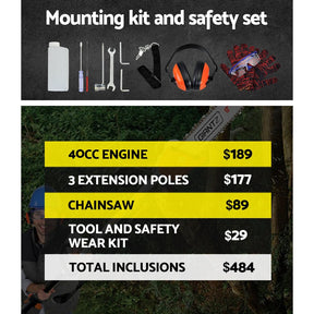 Giantz 4 Stroke Pole Chainsaw Petrol Hedge Trimmer Tree Pruner 12'' 7 In 1 - SportZone.co.nz