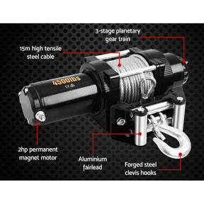 Giantz 4WD Electric Car Winch 4500LBS/2041KG - SportZone.co.nz