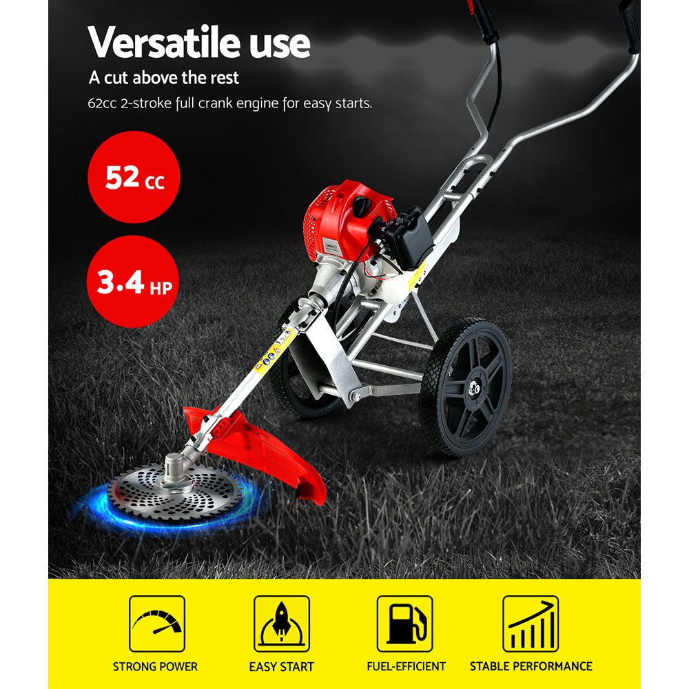 Giantz 62cc Petrol Brush Cutter Whipper Saw Trimmer 2 Stroke 3-in-1 Wheel - SportZone.co.nz