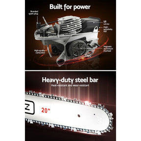 Giantz 62CC Petrol Chainsaw 20” Bar Commercial E-Start Tree Cutting Saw - SportZone.co.nz