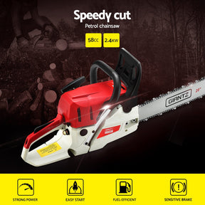 Giantz 62CC Petrol Chainsaw 20” Bar Commercial E-Start Tree Cutting Saw - SportZone.co.nz