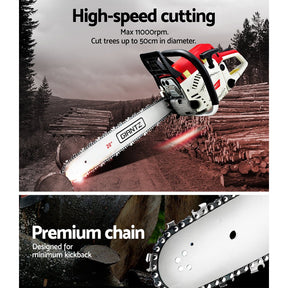 Giantz 62CC Petrol Chainsaw 20” Bar Commercial E-Start Tree Cutting Saw - SportZone.co.nz