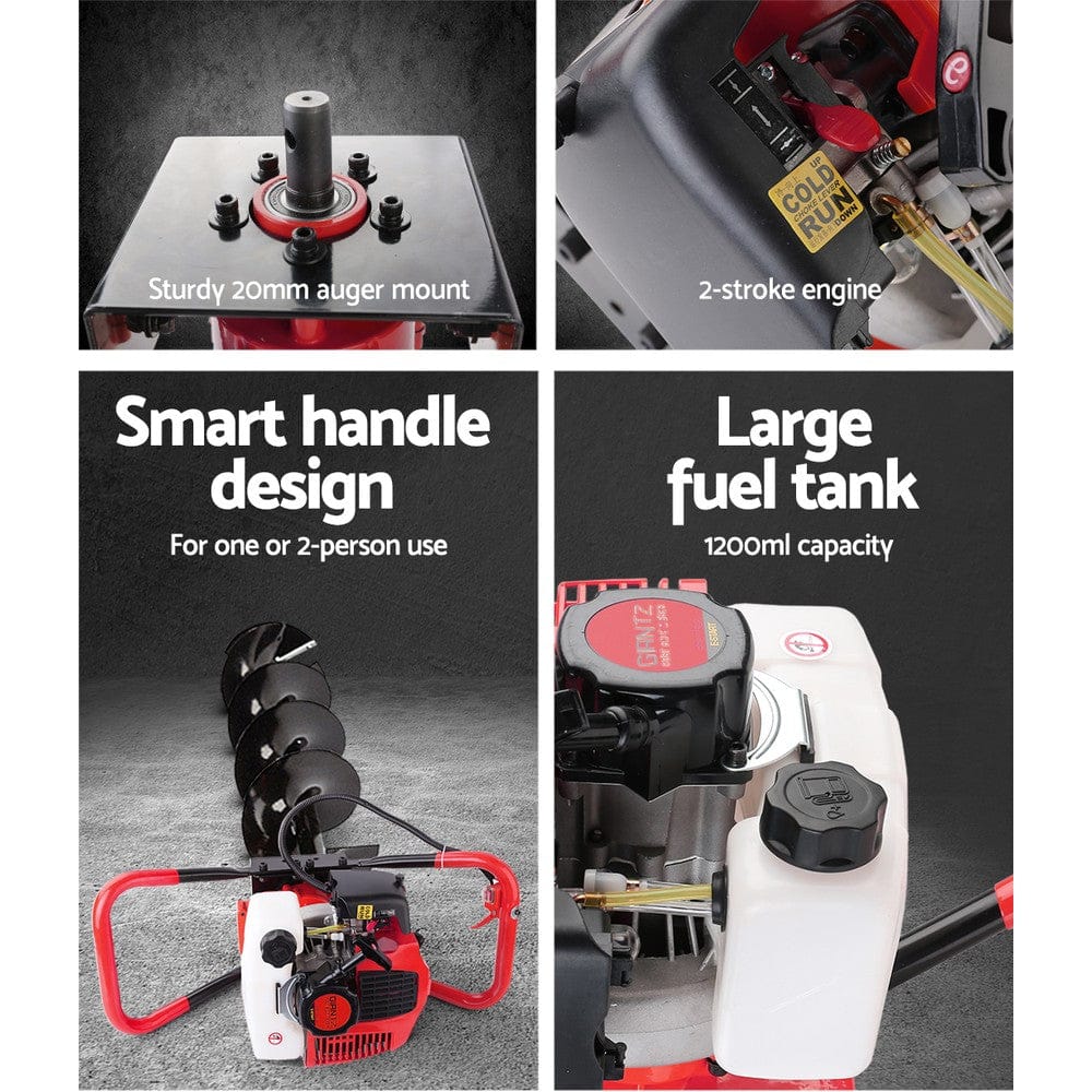 Giantz 66CC Post Hole Digger 300mm Petrol Drill Extension Auger Bits - SportZone.co.nz