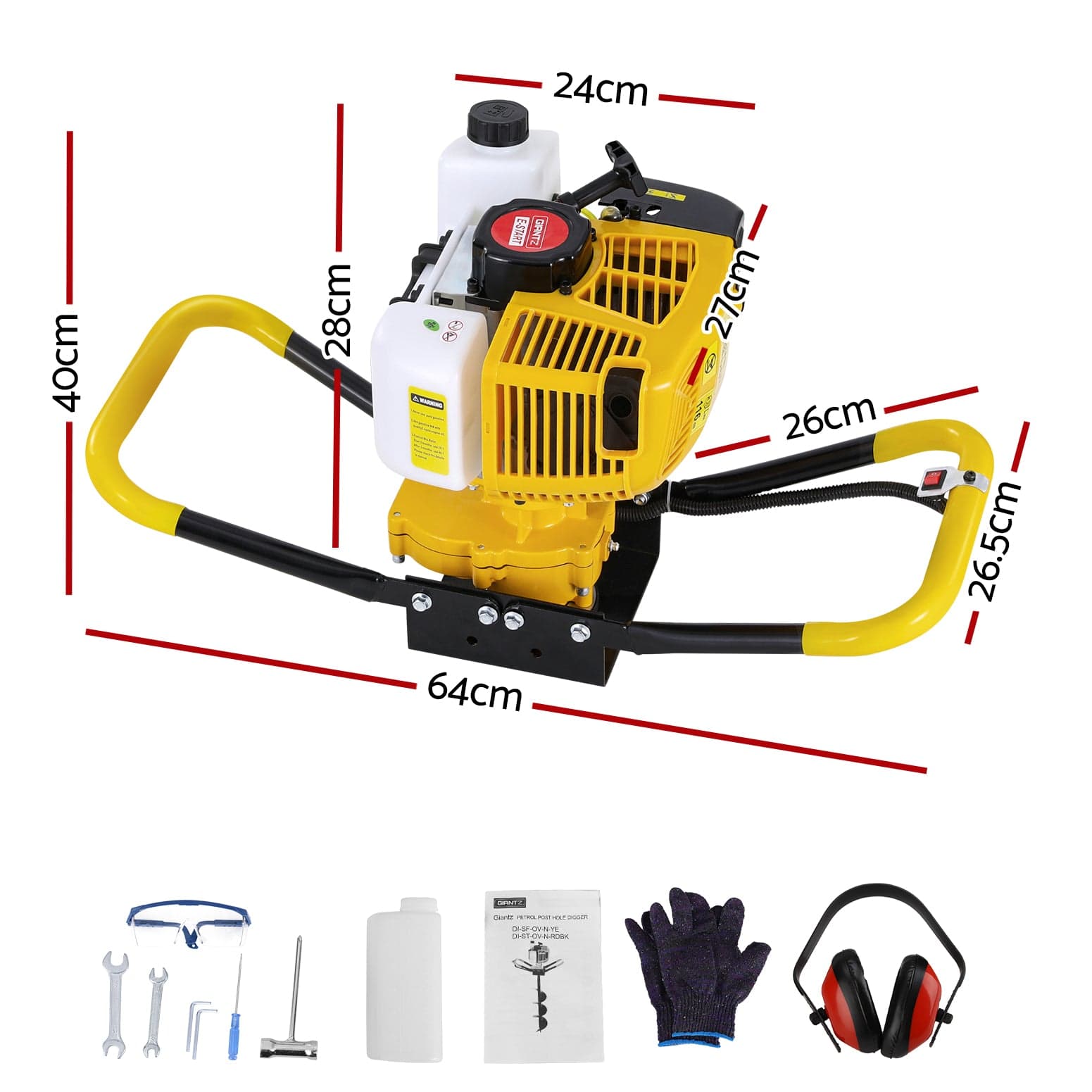 Giantz 74CC Post Hole Digger Motor Only Petrol Engine Yellow - SportZone.co.nz