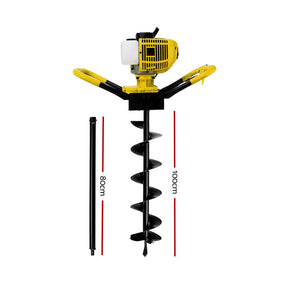 Giantz 80CC Post Hole Digger 200mm Petrol Drill Auger Extension Bits - SportZone.co.nz