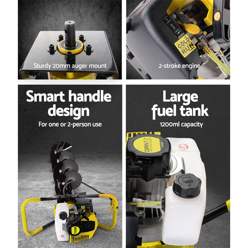 Giantz 80CC Post Hole Digger 200mm Petrol Drill Auger Extension Bits - SportZone.co.nz