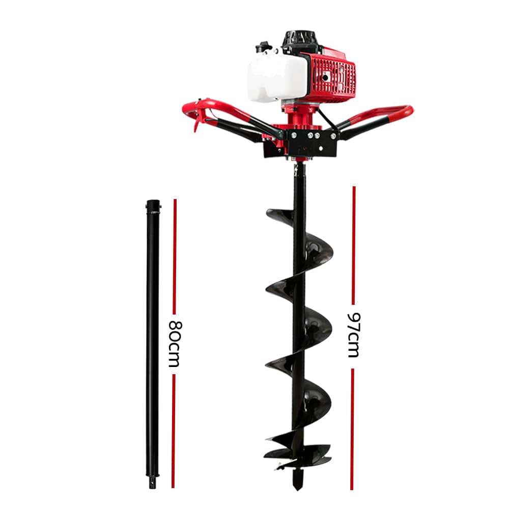 Giantz 80CC Post Hole Digger 200mm Petrol Drill Extension Auger Bits - SportZone.co.nz