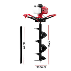 Giantz 80CC Post Hole Digger 300mm Petrol Drill Extension Auger Bits - SportZone.co.nz