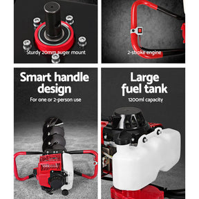 Giantz 80CC Post Hole Digger 300mm Petrol Drill Extension Auger Bits - SportZone.co.nz