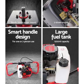 Giantz 80CC Post Hole Digger Motor Only Petrol Engine Red - SportZone.co.nz