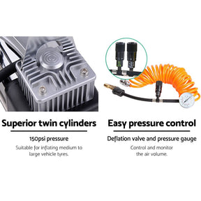 Giantz Air Compressor 12V 4x4 Tyre 85L/min Deflator Inflator Car Truck Portable - SportZone.co.nz
