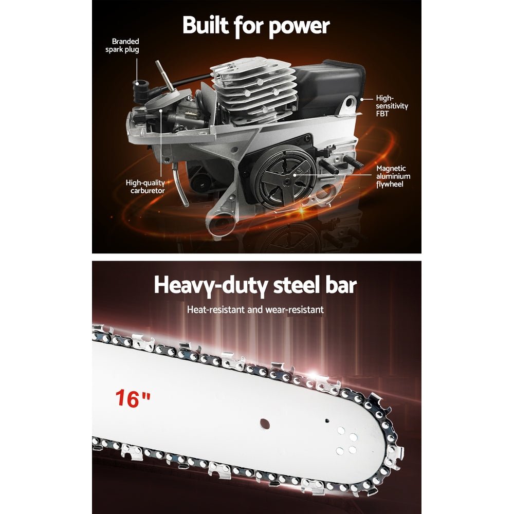 Giantz Chainsaw Petrol 45CC 16" Bar Commercial E-Start Pruning Chain Saw - SportZone.co.nz