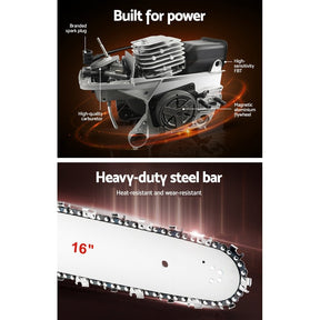 Giantz Chainsaw Petrol 45CC 16" Bar Commercial E-Start Pruning Chain Saw - SportZone.co.nz