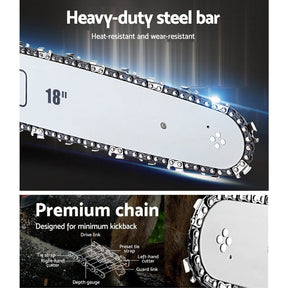 Giantz Chainsaw Petrol 45CC 18" Bar Commercial E - Start Pruning Chain Saw - SportZone.co.nz