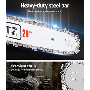 Giantz Chainsaw Petrol 52CC 20" Bar Commercial E - Start Pruning Chain Saw White - SportZone.co.nz