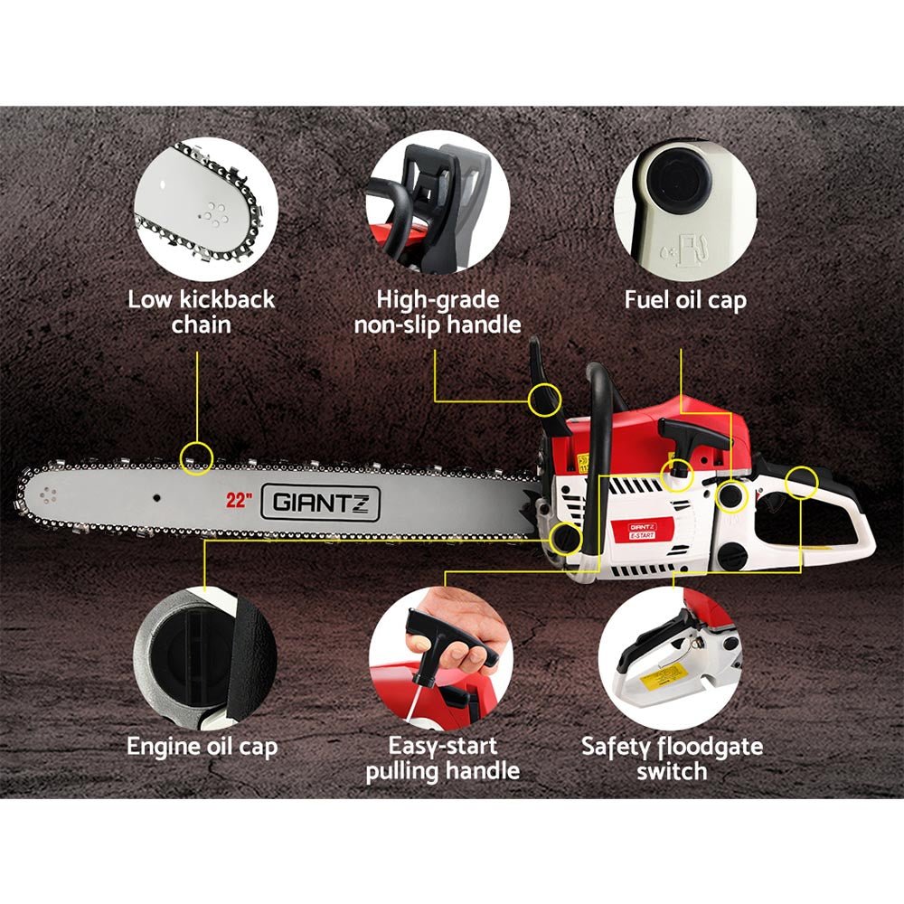 Giantz Chainsaw Petrol 62CC 22" Bar Commercial E-Start Pruning Chain Saw - SportZone.co.nz