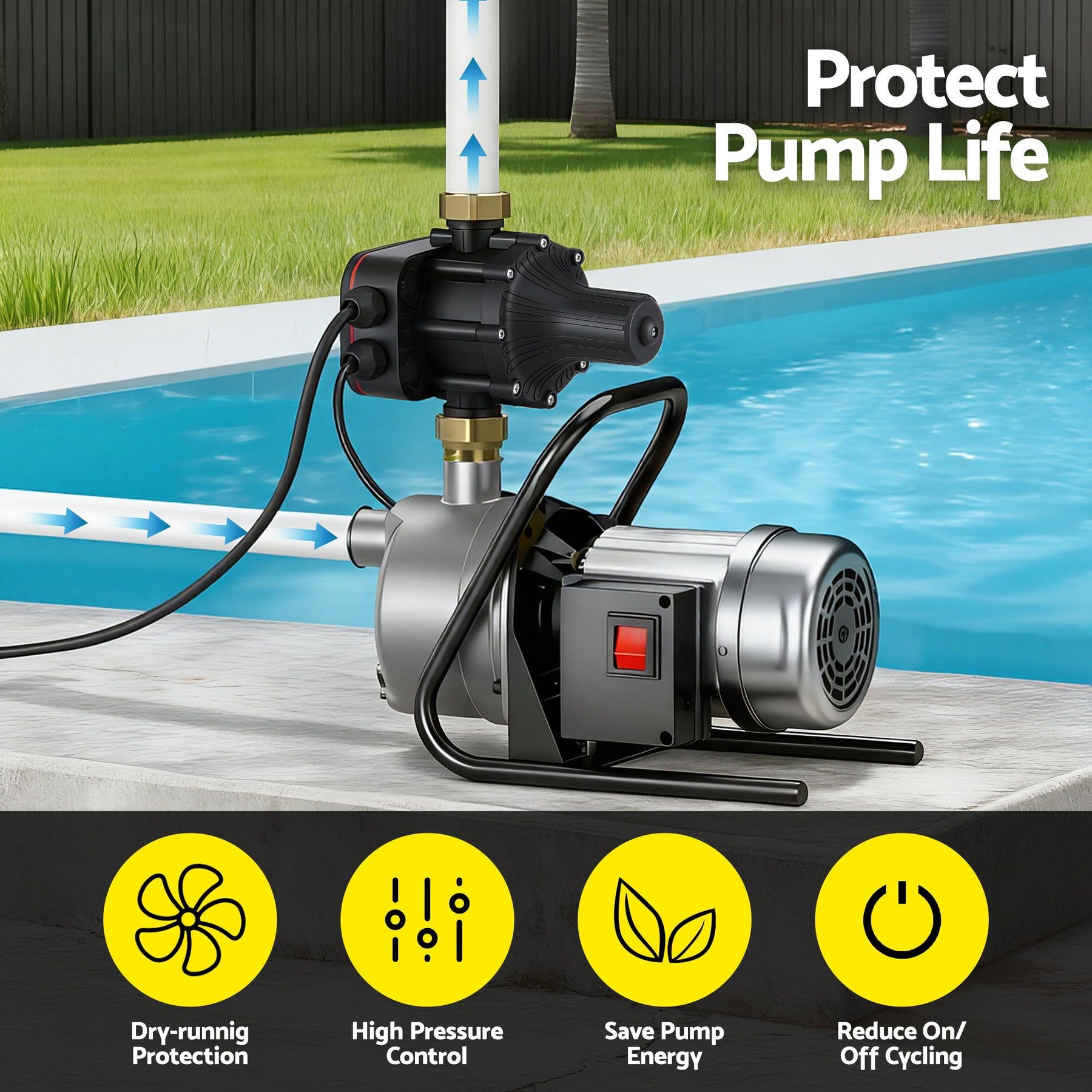 GIANTZ Digital Water Pump Controller 16A 1.5kW Max High Power Pressure Switch Adjustable 10Bar IP65 - SportZone.co.nz