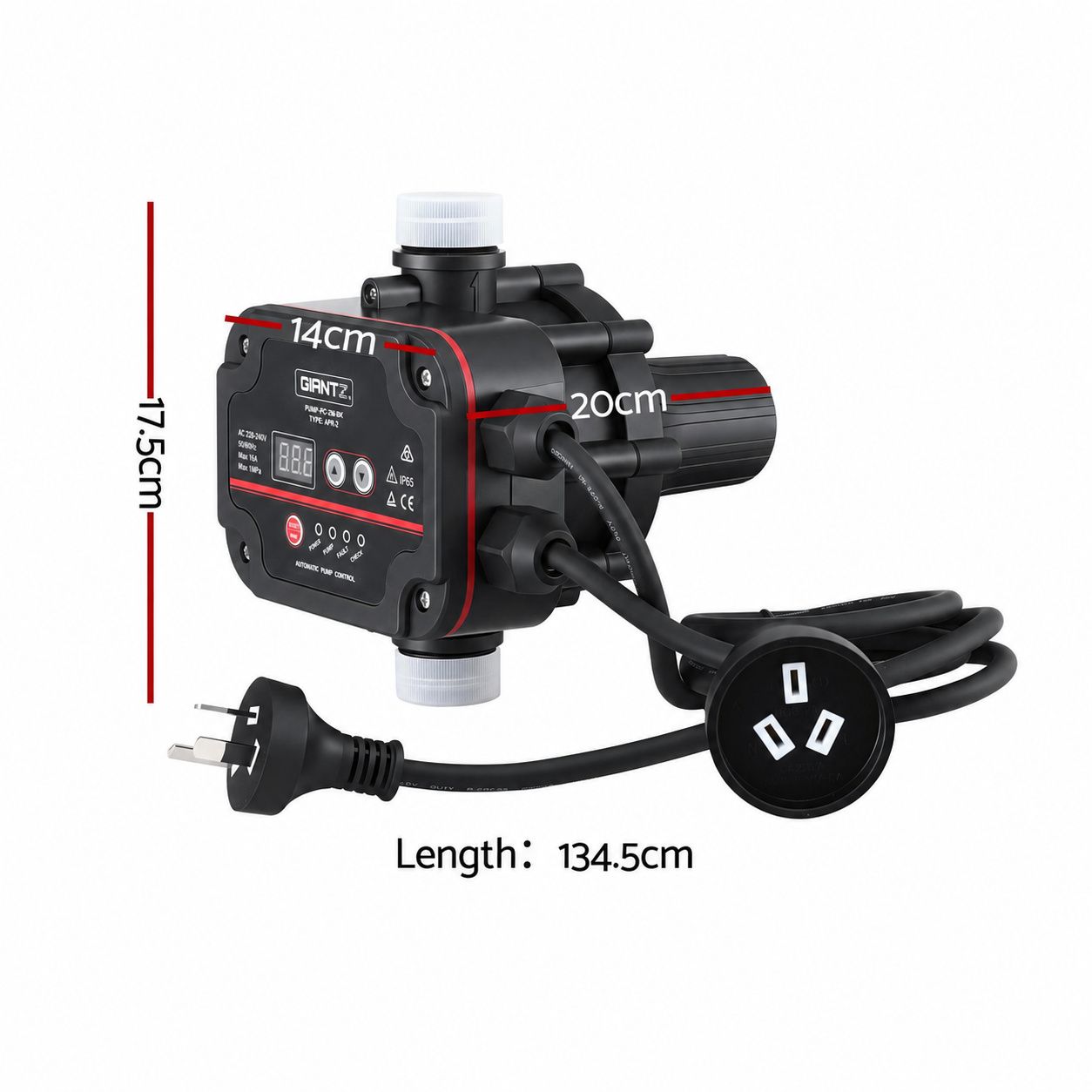 GIANTZ Digital Water Pump Controller 16A 1.5kW Max High Power Pressure Switch Adjustable 10Bar IP65 - SportZone.co.nz