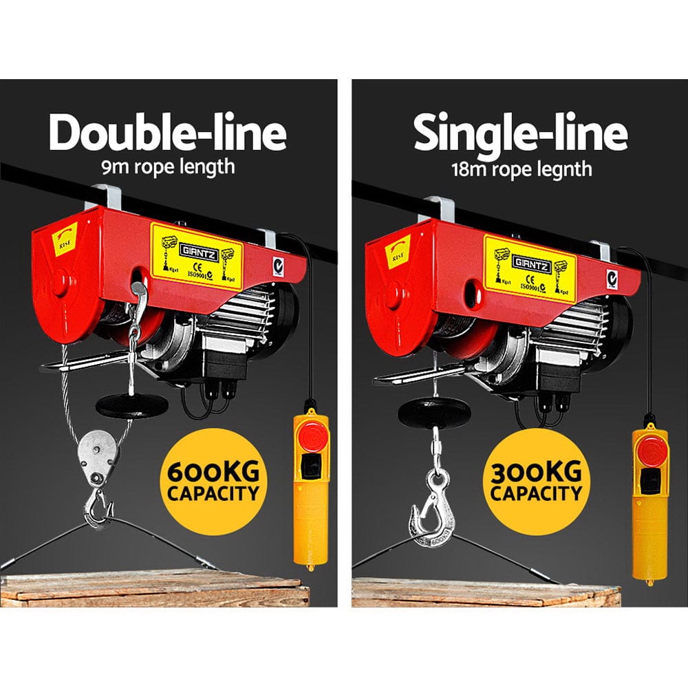Giantz Electric Hoist Winch 300/600KG Cable 18M Rope Tool Remote Chain Lifting - SportZone.co.nz