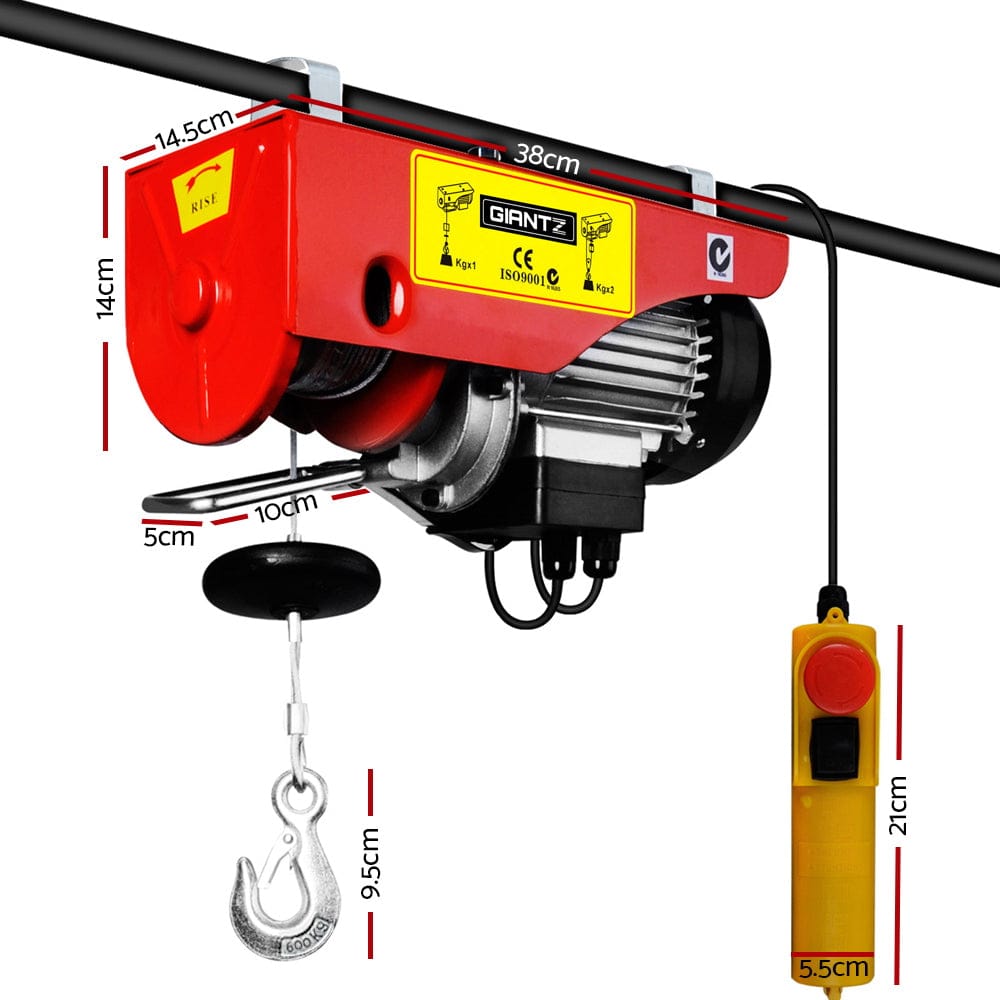 Giantz Electric Hoist Winch 300/600KG Cable 18M Rope Tool Remote Chain Lifting - SportZone.co.nz