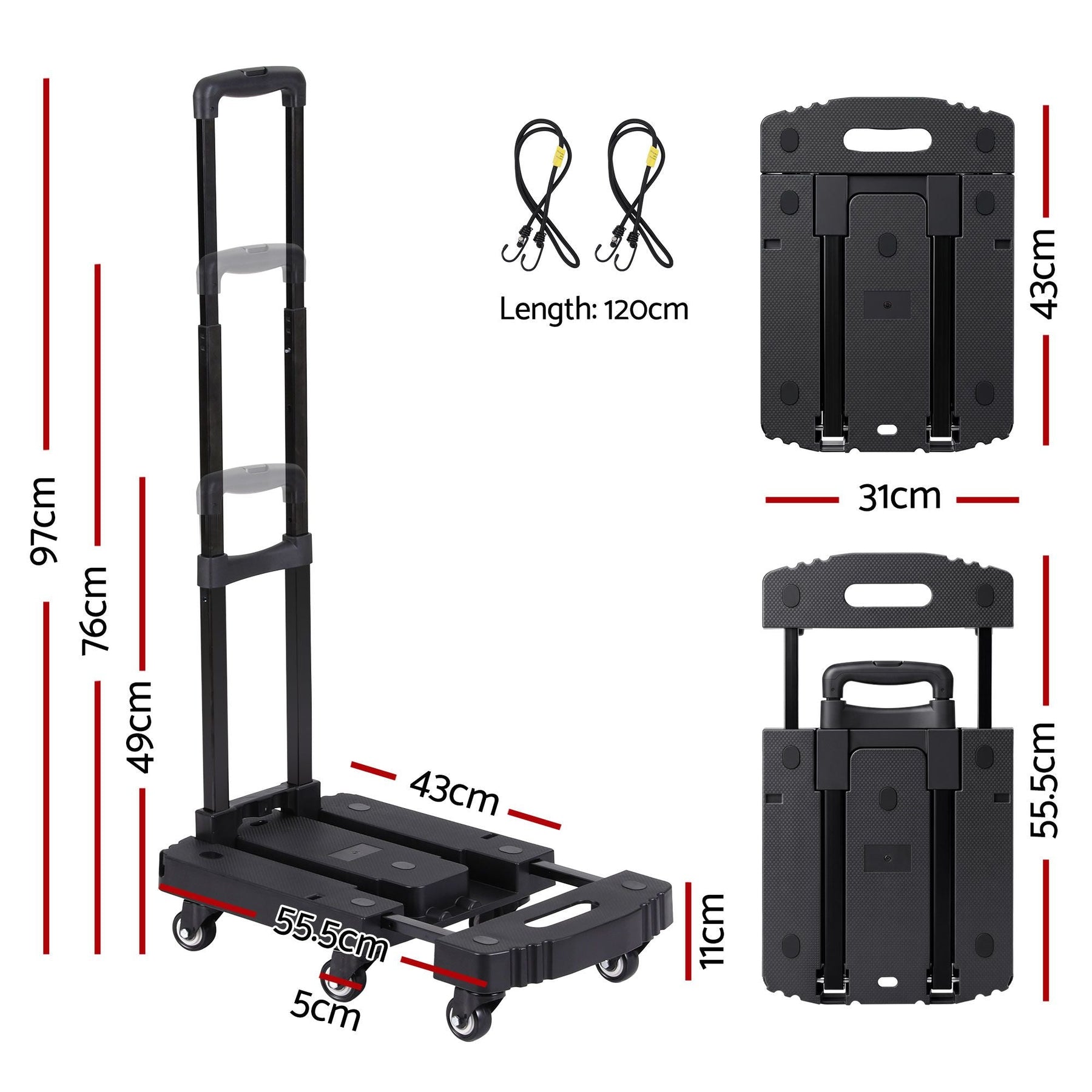 Giantz Folding Hand Truck Platform Trolley Foldable Dolly Cart 200kg Load Black - SportZone.co.nz
