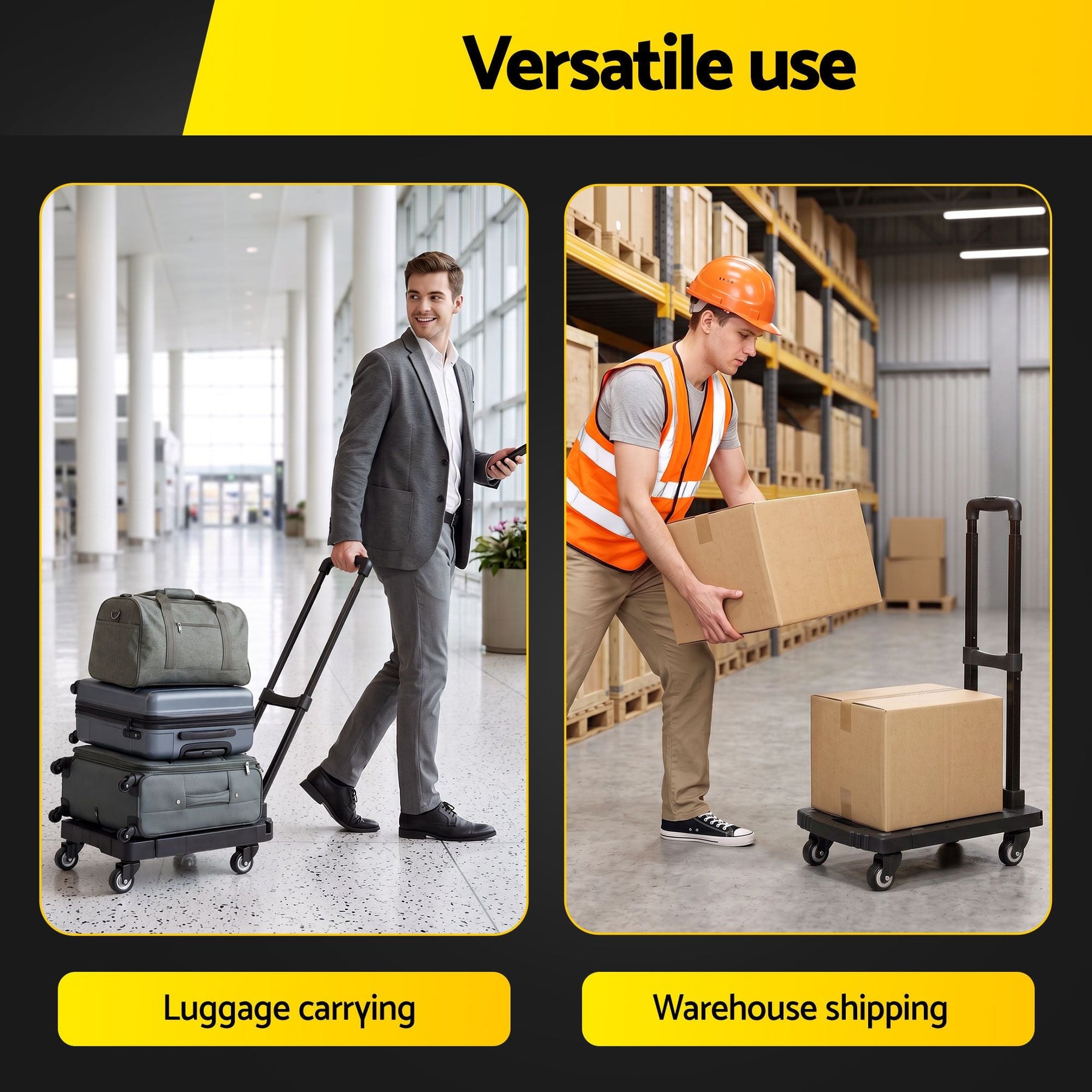 Giantz Folding Hand Truck Platform Trolley Foldable Dolly Cart 200kg Load Black - SportZone.co.nz