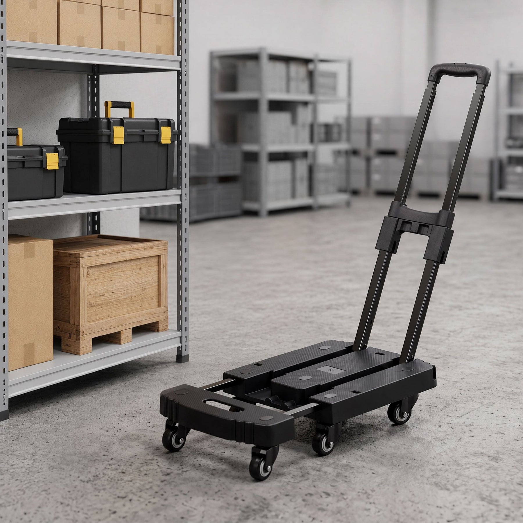 Giantz Folding Hand Truck Platform Trolley Foldable Dolly Cart 200kg Load Black - SportZone.co.nz