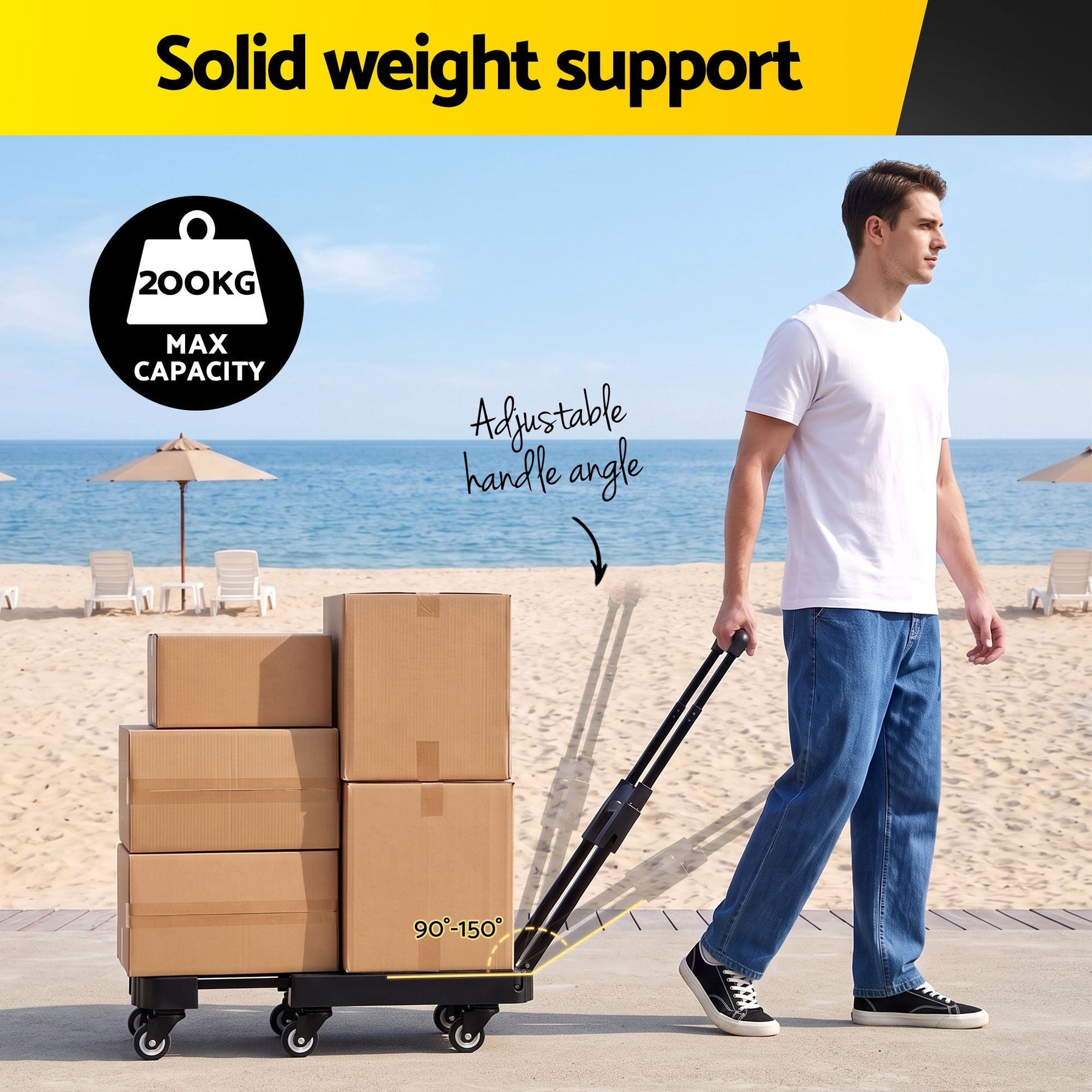 Giantz Folding Hand Truck Platform Trolley Foldable Dolly Cart 200kg Load Black - SportZone.co.nz