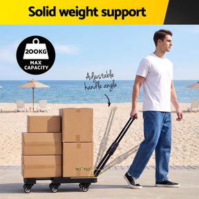 Giantz Folding Hand Truck Platform Trolley Foldable Dolly Cart 200kg Load Black - SportZone.co.nz