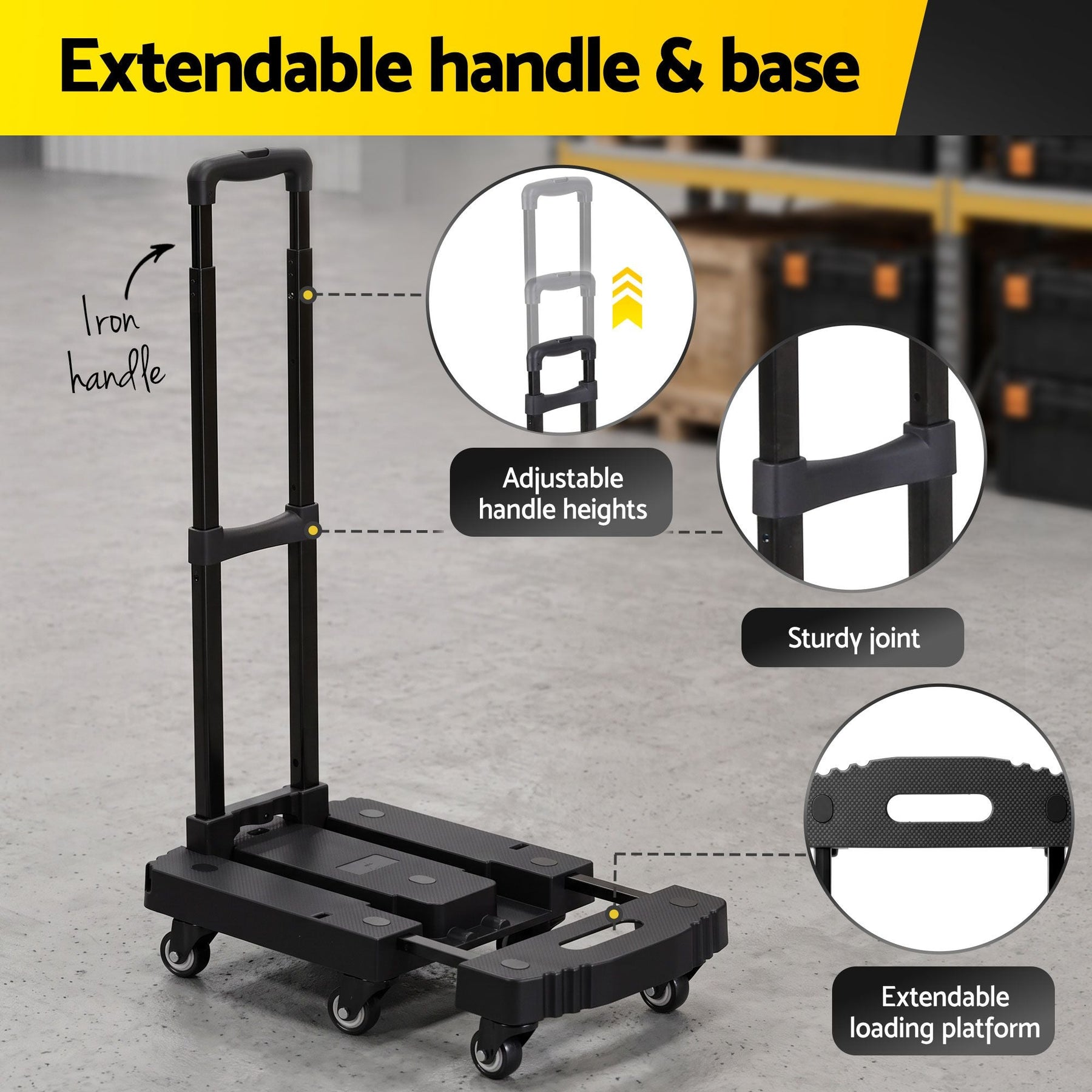 Giantz Folding Hand Truck Platform Trolley Foldable Dolly Cart 200kg Load Black - SportZone.co.nz